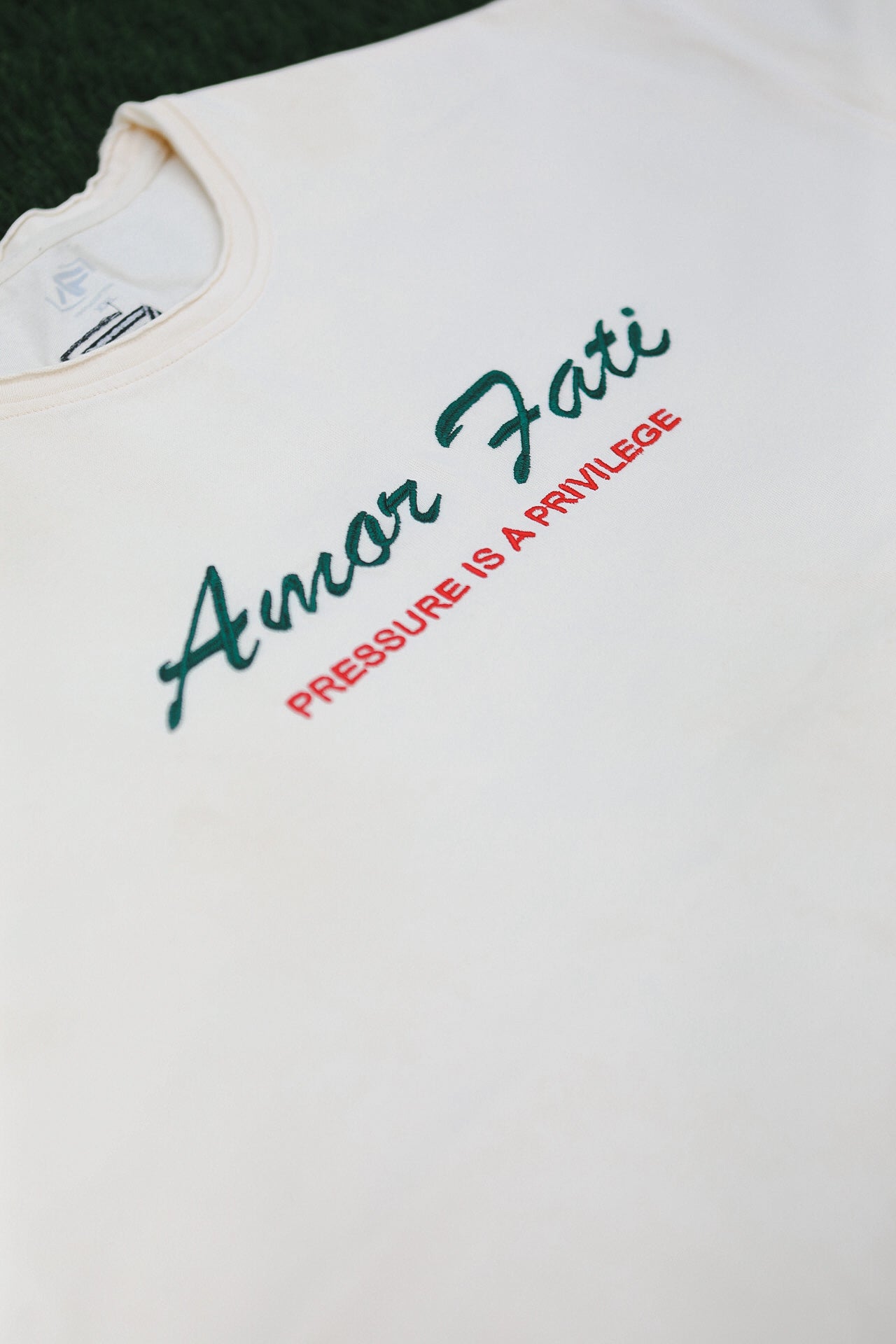 ‘AMOR FATI’ Unisex Box Cropped Tee Ecru White Colorway