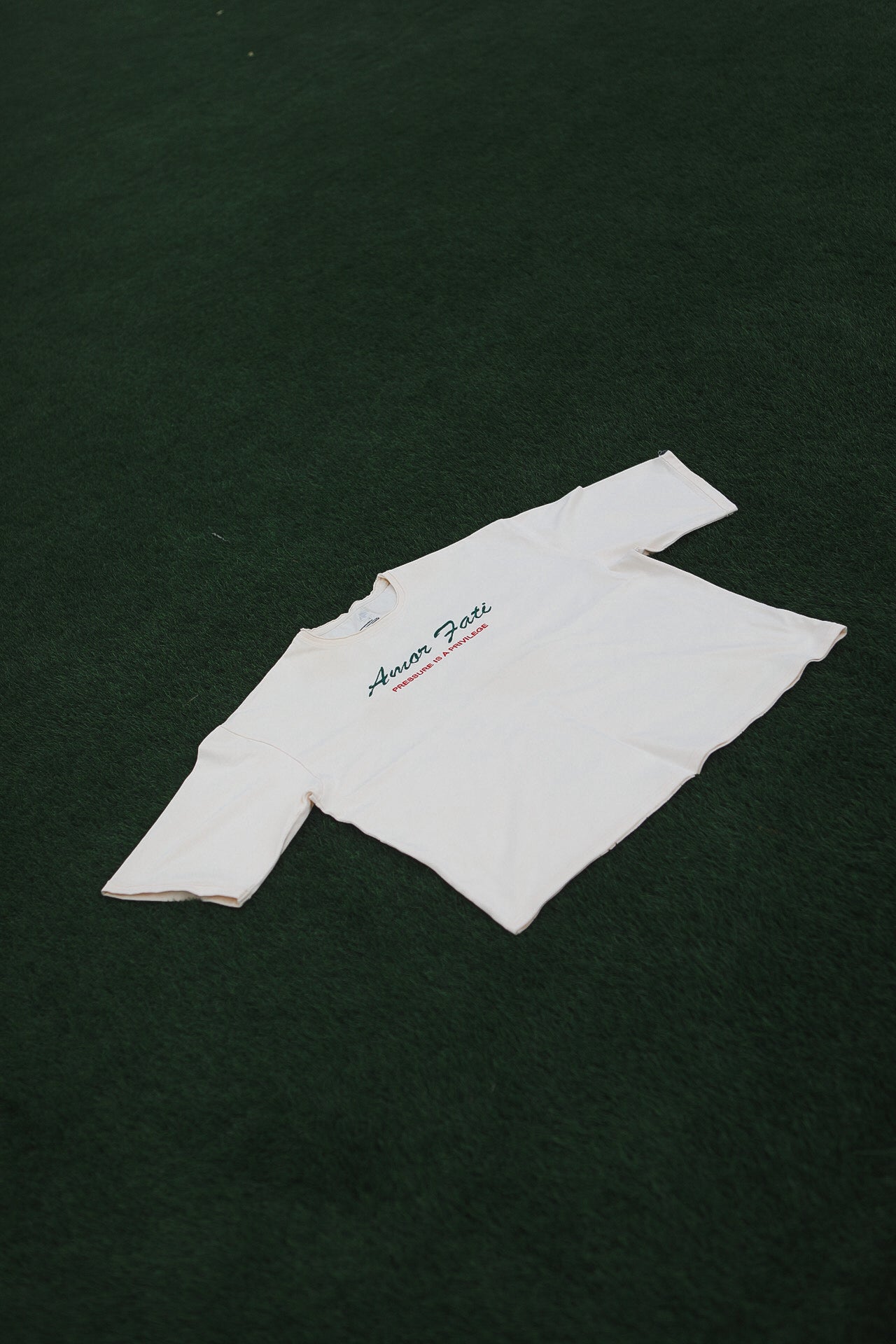 ‘AMOR FATI’ Unisex Box Cropped Tee Ecru White Colorway