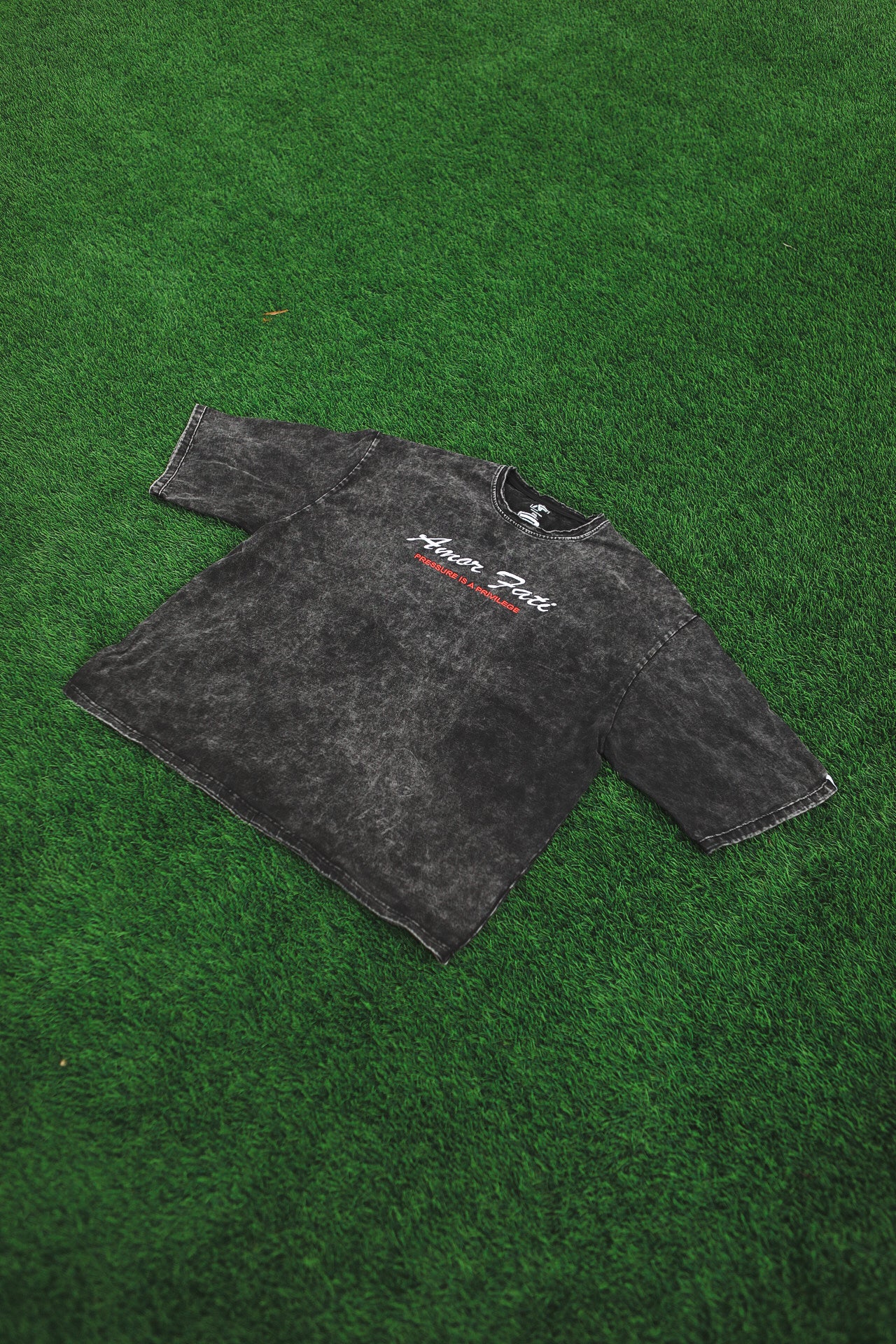 ‘AMOR FATI’ Unisex Box Cropped Tee Mottled Black Colorway