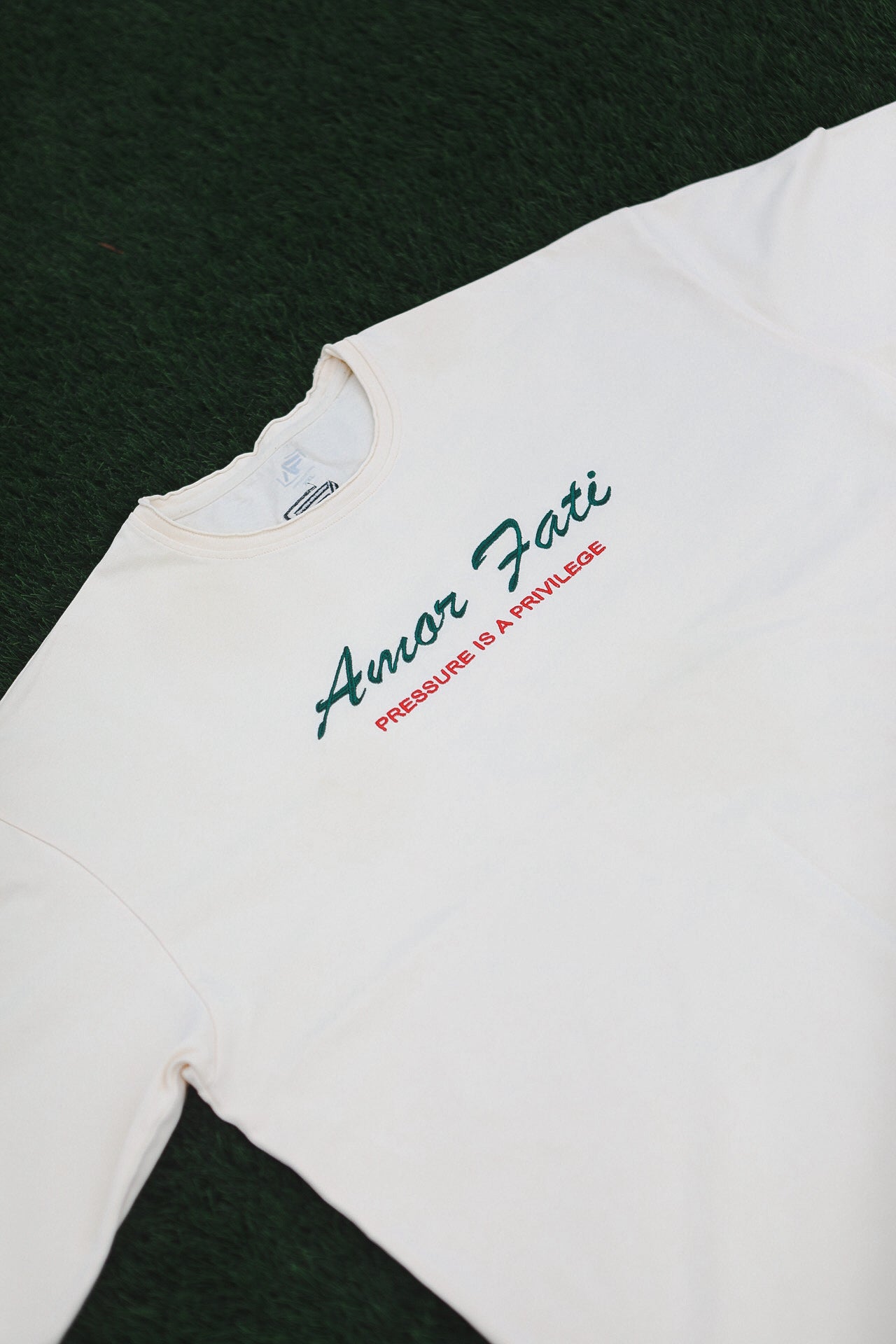‘AMOR FATI’ Unisex Box Cropped Tee Ecru White Colorway