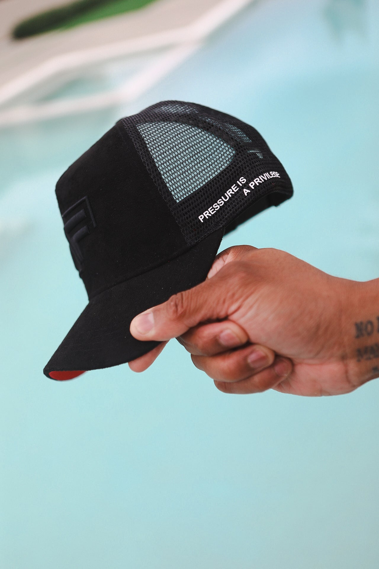 ‘AMOR FATI’ Midnight Monochrome Suede Trucker