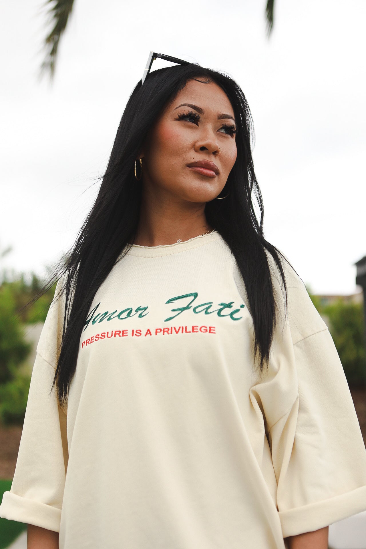 ‘AMOR FATI’ Unisex Box Cropped Tee Ecru White Colorway