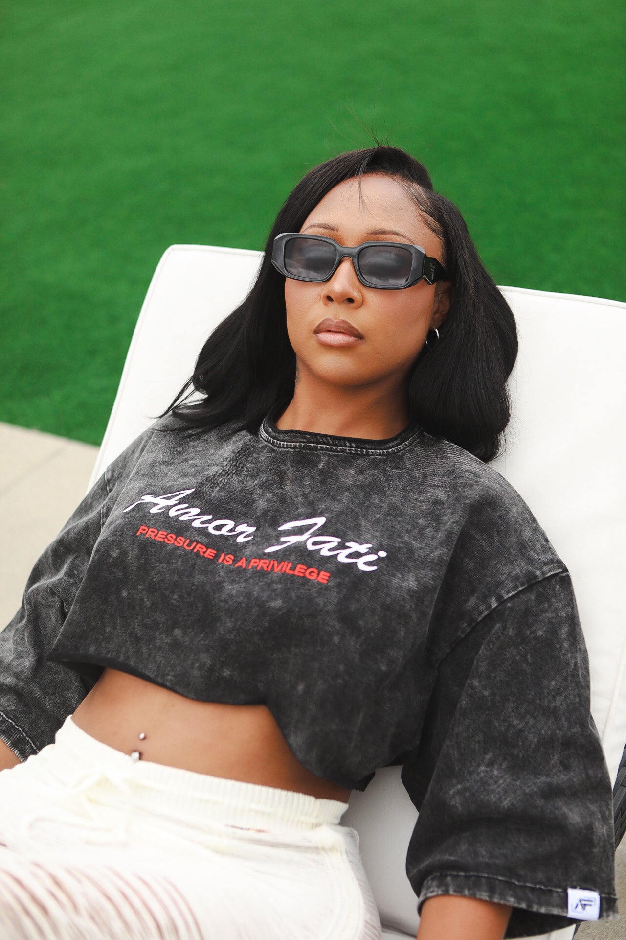 ‘AMOR FATI’ Unisex Box Cropped Tee Mottled Black Colorway