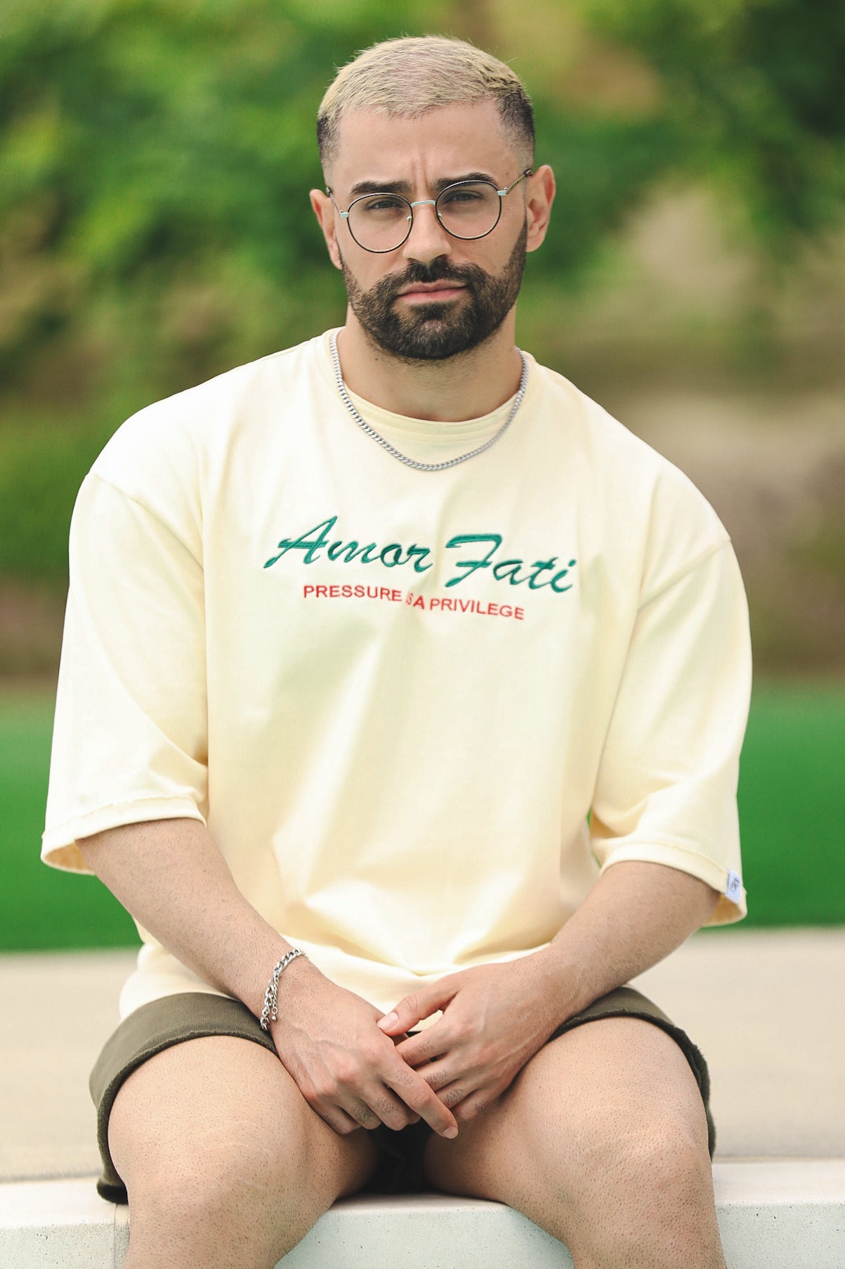 ‘AMOR FATI’ Unisex Box Cropped Tee Ecru White Colorway